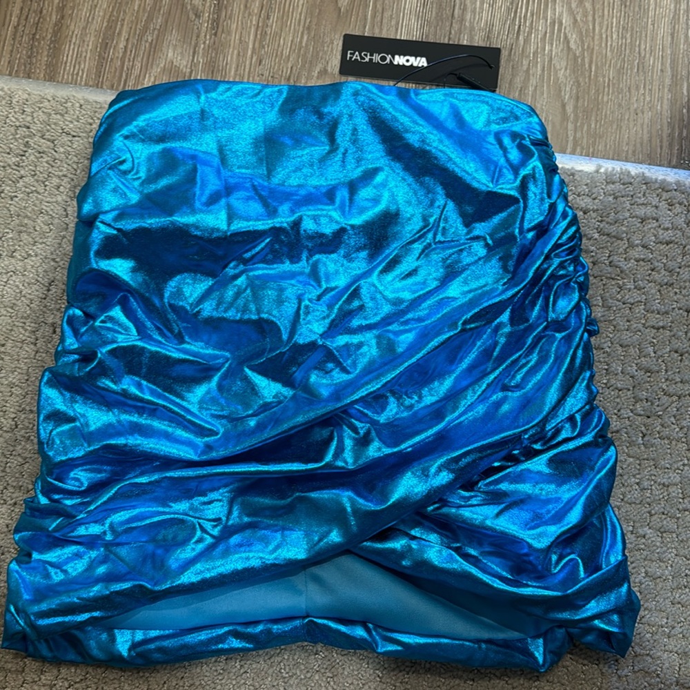 Asymmetrical Metallic Blue Skirt